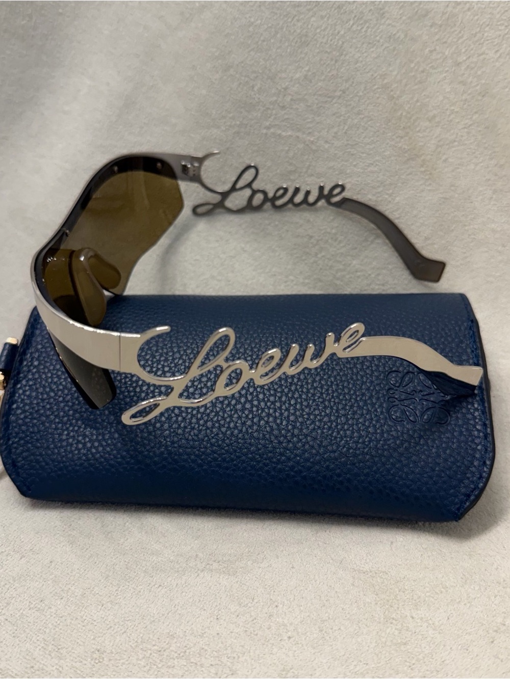 Loewe Silver Script Logo Sunglasses with Brown Lenses